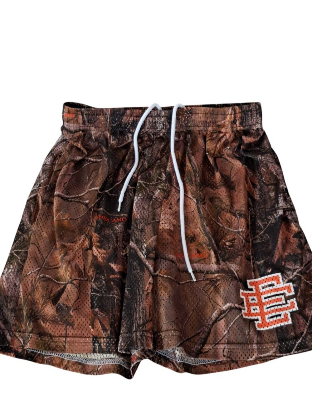Eric Emanuel Camouflage Shorts Drawstring Logo Orange Size M